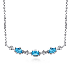 Gabriel & Co. 925 Sterling Silver Bujukan Blue Topaz Bar Necklace