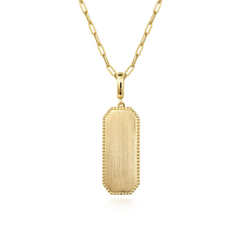 Gabriel & Co. 14K Yellow Gold Elongated Dog Tag Pendant Hollow Chain Necklace