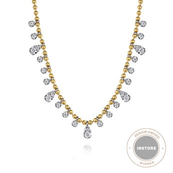 Gabriel & Co. 14K White and Yellow Gold Diamond Bujukan Droplet Necklace