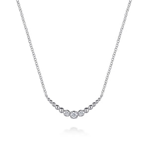 Gabriel & Co. 925 Sterling Silver White Sapphire Graduating Bujukan Ball Bar Necklace