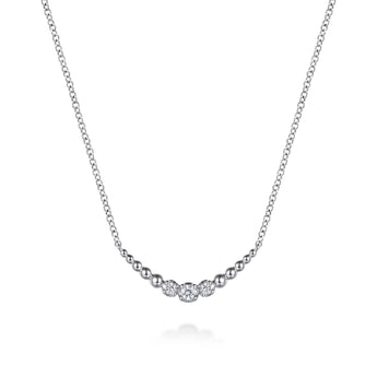 Gabriel & Co. 925 Sterling Silver White Sapphire Graduating Bujukan Ball Bar Necklace