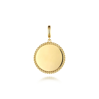 Gabriel & Co. 14K Yellow Gold Bujukan Round Personalized Medallion Pendant in size 24mm With Detachable Bail