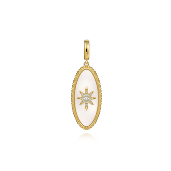 Gabriel & Co. 14K Yellow Gold Diamond and White Mother of Pearl Bujukan Oval Shape Medallion Pendant With Detac