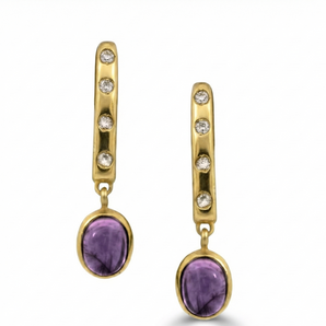 Petit Bijoux Sterling Silver Gold Plate With Amethyst Earrings With Cubic Zirconia Accents