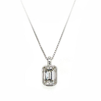 Fine Sterling Silver 1.00ct Emerald-Cut Lab-Grown Diamond Bezel Set Necklace