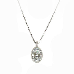 Fine Sterling Silver 1.00ct Oval-Cut Lab-Grown Diamond Bezel Set Necklace