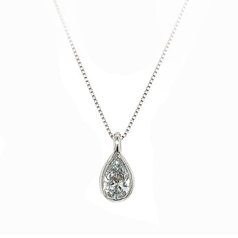 Fine Sterling Silver 1.00ct Pear-Cut Lab-Grown Diamond Bezel Set Necklace
