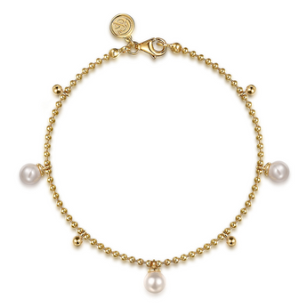 Gabriel & Co. 14K Yellow Gold Bujukan Beads and Pearl Droplet Bracelet