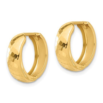 14K Yellow Gold 16mm Polished and Diamond-Cut Huggie Hoop Earrings