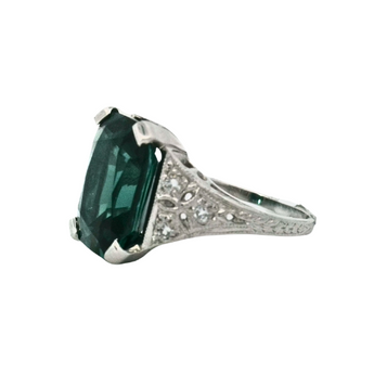 Refurbished Antique Art Deco Platinum Green Tourmaline and Diamond Statement Ring