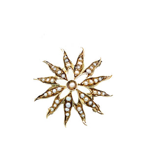 Vintage 14K Yellow Gold Seed Pearl Starburst Convertible Brooch-Pendant