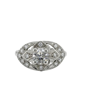 Vintage Estate 10K White Gold Art Deco-Style Diamond Ring