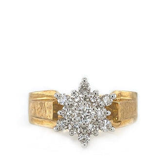 Vintage Estate 14K Two Tone Gold Diamond Starburst Cluster Ring