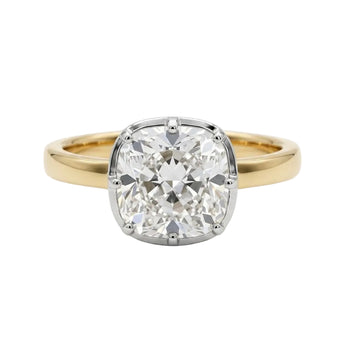 14K Two-Tone Gold 2.0ct Cushion-Cut Lab-Grown Diamond Collet Solitaire Ring