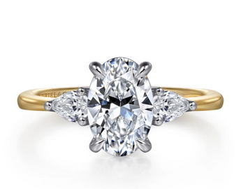 Gabiel & Co. 14K White-Yellow Gold Oval Three Stone Diamond Engagement Ring