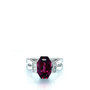 Platinum Elongated Octagon Cut 3.86 Carat Garnet And Diamond Ring