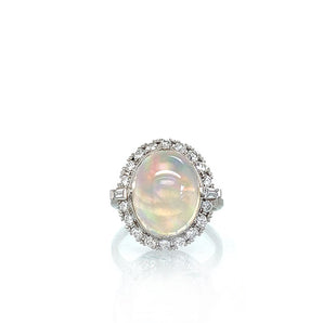 Platinum Jelly Opal and Diamond Halo Ring