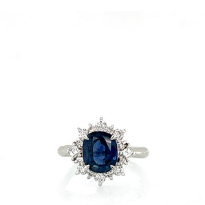 Platinum 2.16 Carat Oval Sapphire And Diamond Engagement Ring With GIA Certificate