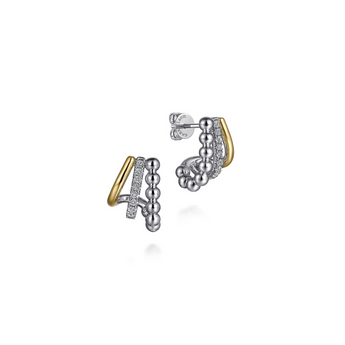 Gabriel & Co. Sterling Silver and 14K Yellow Gold Bujukan and White Sapphire Multiple Row J Hoop Earrings