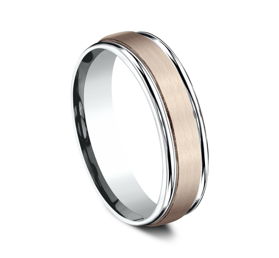 6mm 14 karat white and rose gold ring with satin finish inlay