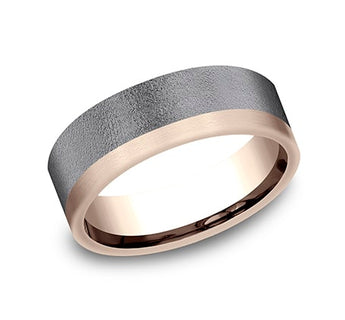 7mm 14 karat rose gold and grey tantalum ring with wire finish