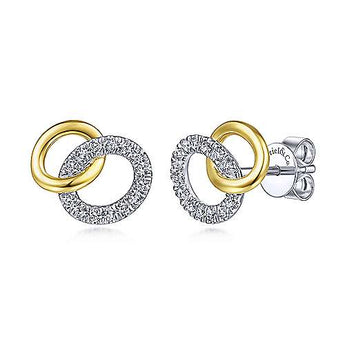 14K Yellow & White Gold Interlocking Links Diamond Stud Earrings by Gabriel & Co