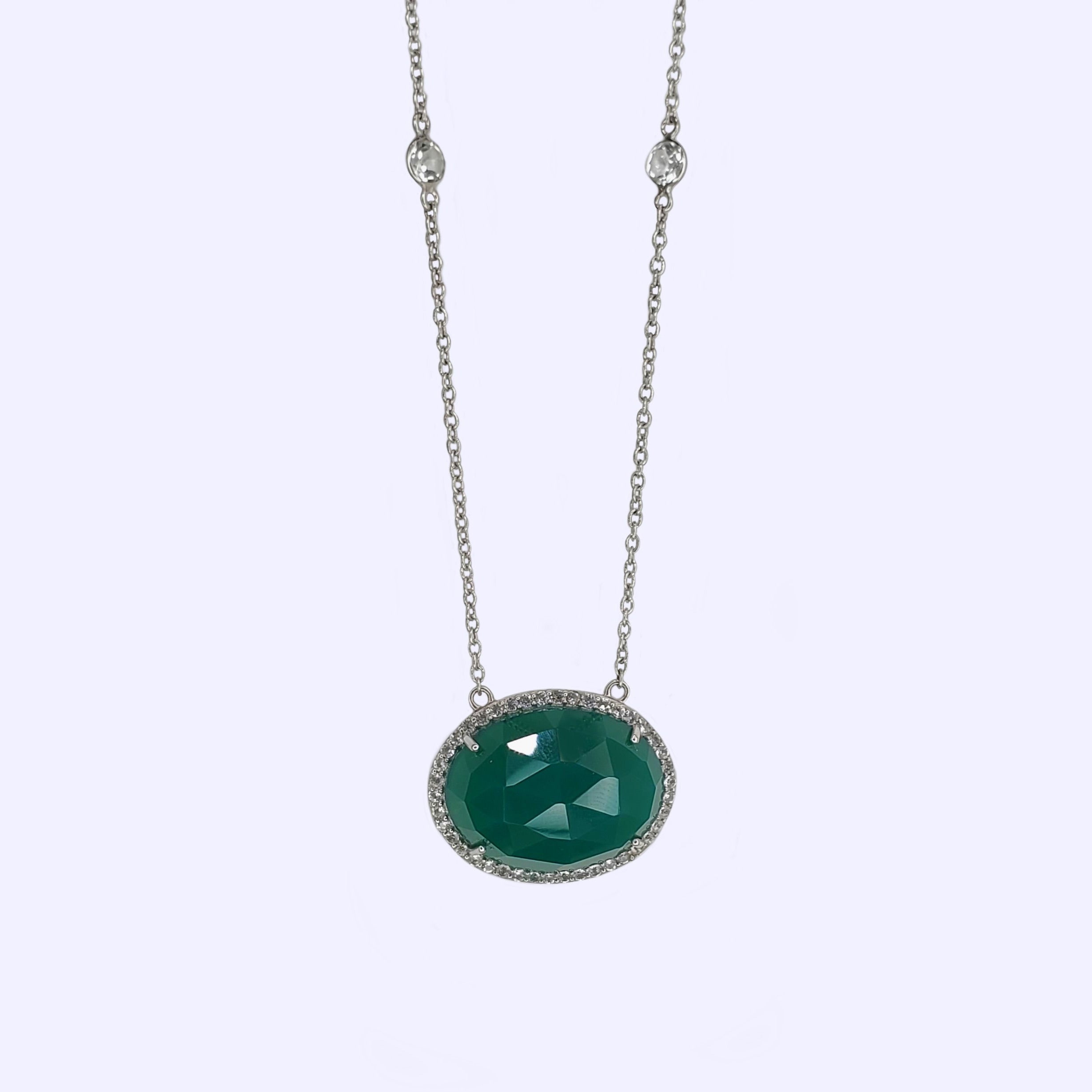 Petit Bijoux Designer Sterling Silver And Genuine Green Oval Chalcedony Pendant