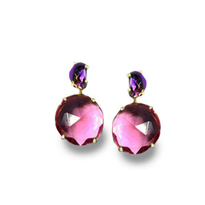 Petit Bijoux 18k Yellow Gold Plate Sterling Silver Gum Drop Pink Tourmaline and Amethyst Earrings