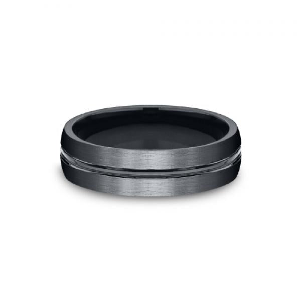 6mm satin finish black titanium  ring with parallel line inlay