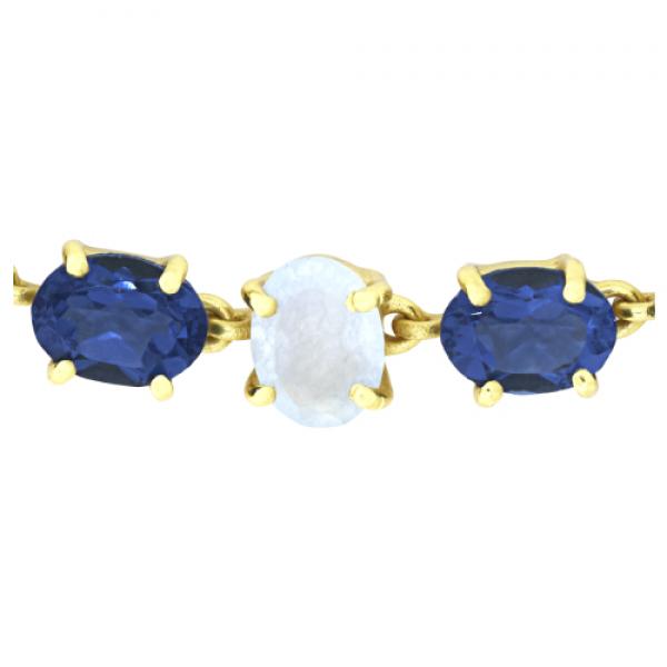 Petit Bijoux 18k Yellow Gold Plate Sterling Silver Blue Iolite and Light Chalcedony Jade Adjustable Bracelet