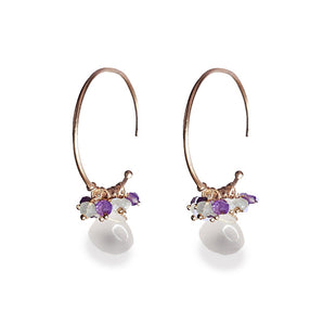 Petit Bijoux 18k Rose Gold Plate Sterling Silver Hoop Earrings with Gemstone Quartz Beadwork