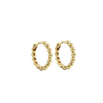 10K Yellow Gold 14mm Beaded Huggie Hoop Earrings