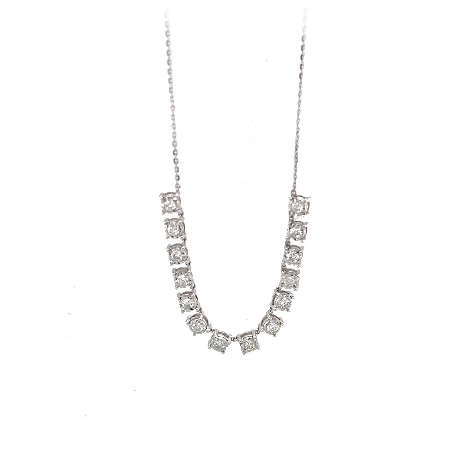 14K White Gold Diamond Tennis Chain Adjustable Necklace