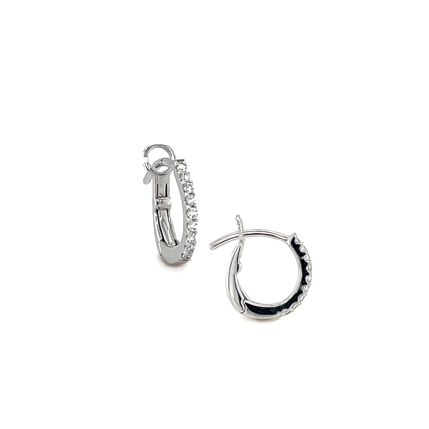 14K White Gold Petite Pave Diamond Huggie Hoop Earrings