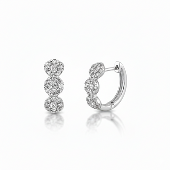 14K White Gold Diamond Cluster Huggie Hoop Earrings