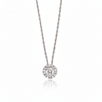 14K White Gold Diamond Halo Slider Necklace