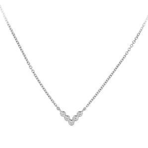 14K White Gold Petite Bezel Diamond Chevron V-Bar Necklace
