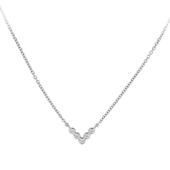 14K White Gold Petite Bezel Diamond Chevron V-Bar Necklace