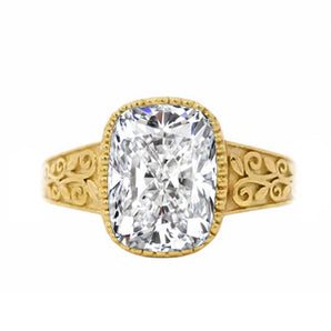 14K Yellow Gold 3.01ct Elongated Cushion-Cut Lab-Grown Diamond Engagement Ring