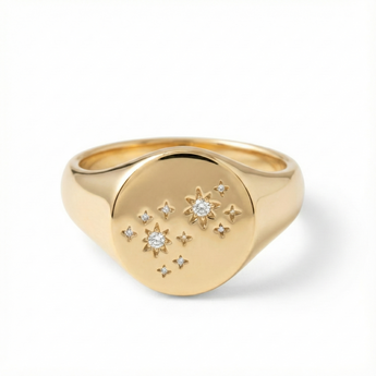 14K Yellow Gold Starry Night Diamond Signet Ring