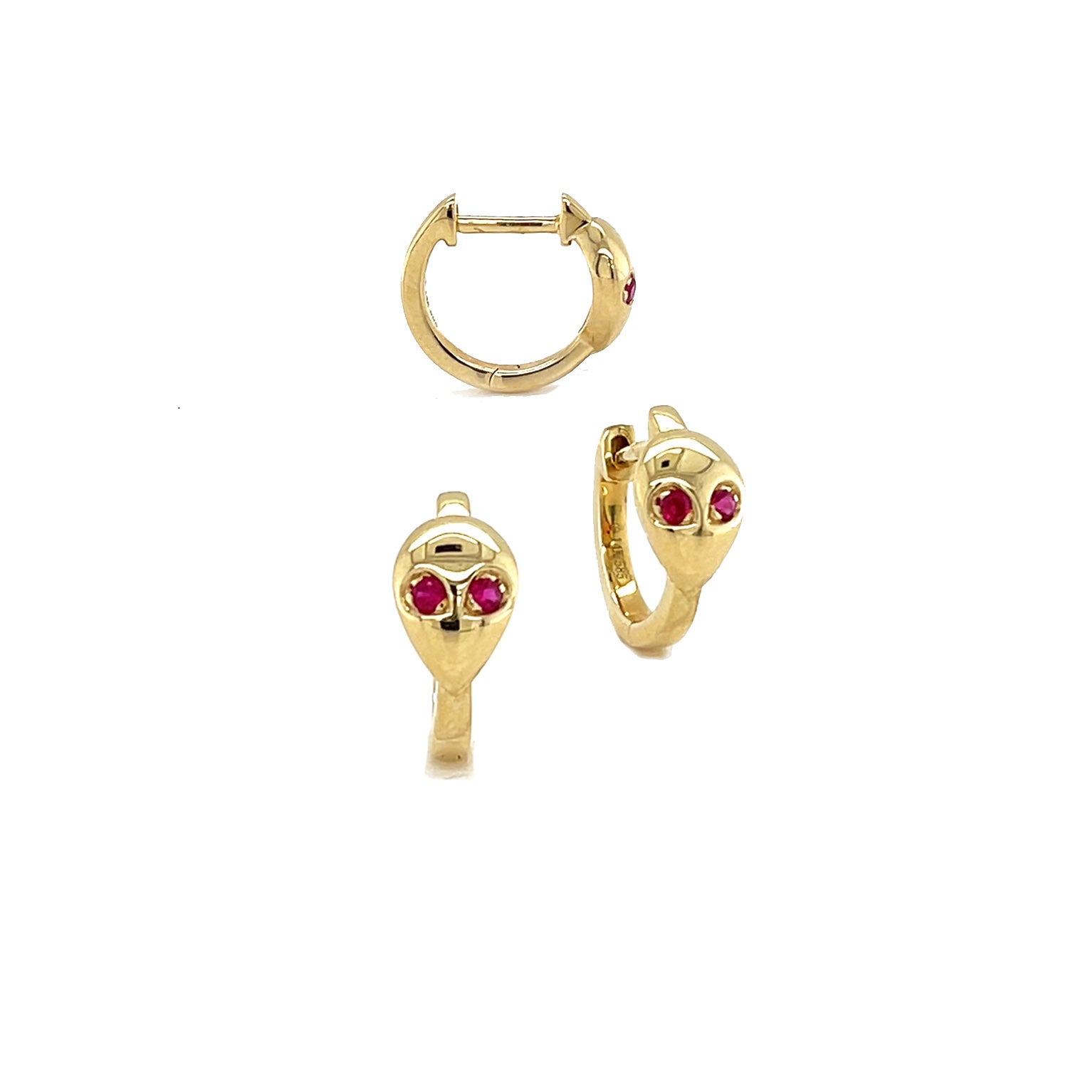 14K Yellow Gold Petite Ruby Alien Huggie Hoop Earrings