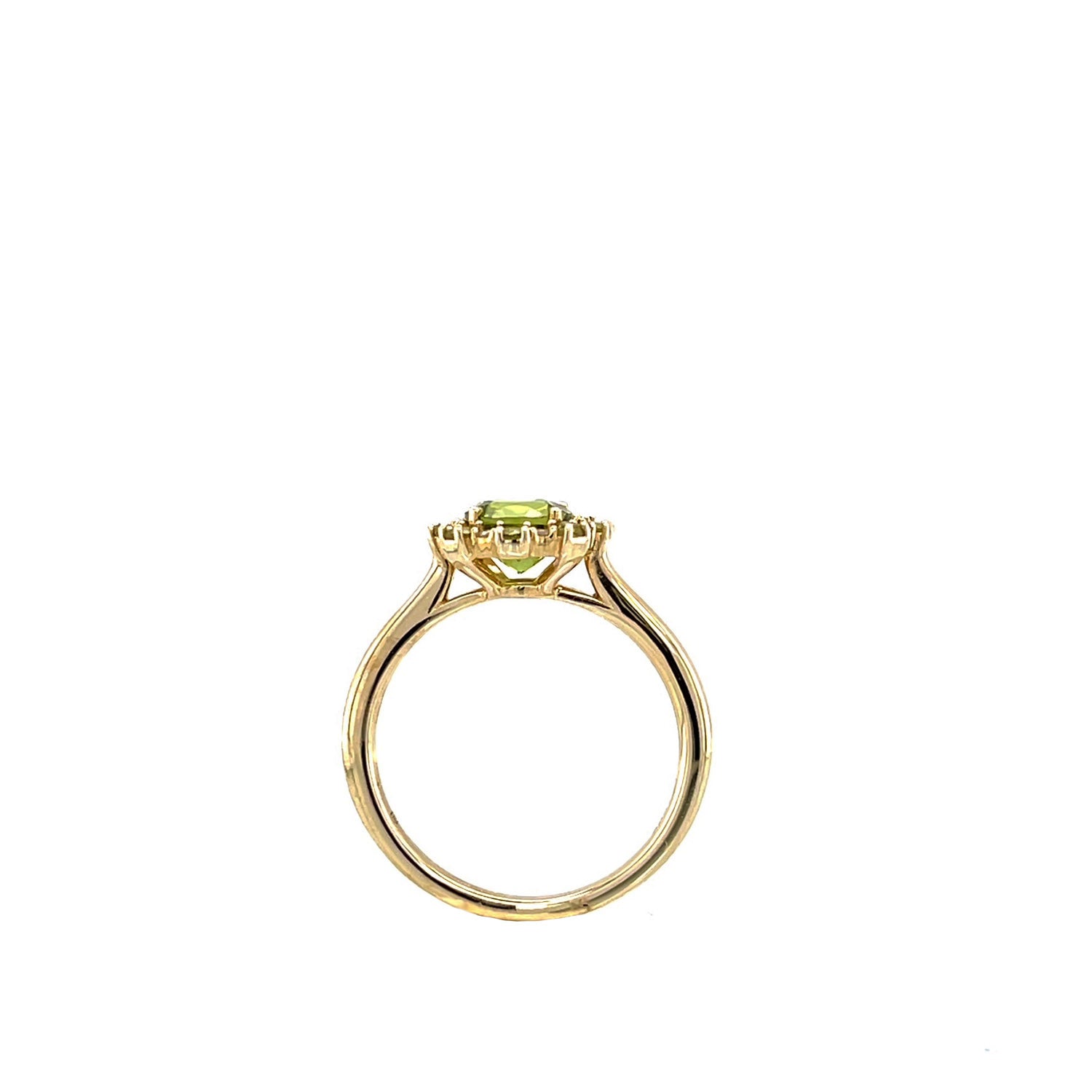 14K Yellow Gold Peridot and Diamond Halo Ring