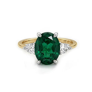 14k Three Stone Oval Lab Grown Green Spinel Engagement Ring