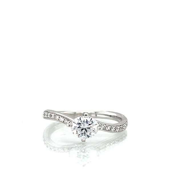18K White Gold Twisted Diamond Band Engagement Ring