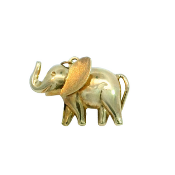 Estate 10K Yellow Gold 3D Hollow Elephant Charm / Pendant
