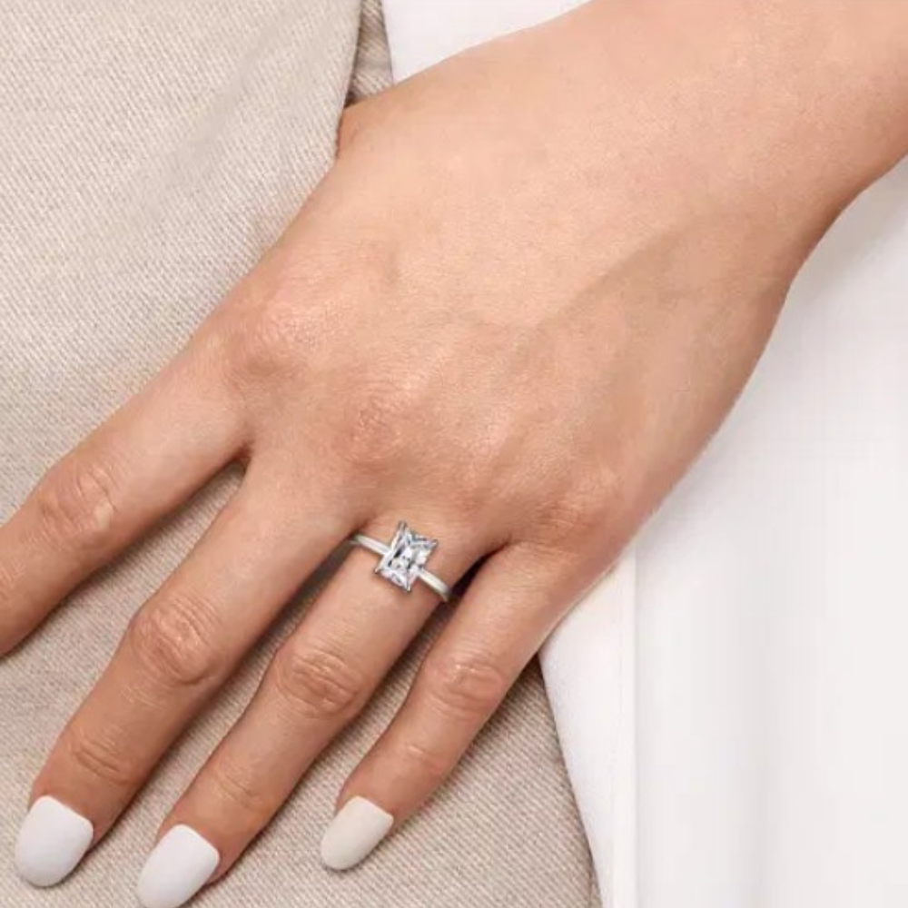 Gabriel & Co. 14K White Gold Rectangular Radiant Cut Diamond Engagement Ring