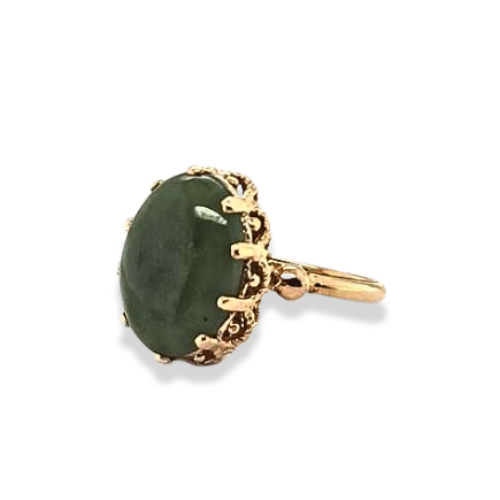 Vintage 14K Yellow Gold Nephrite Jade Filigree Ring