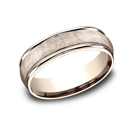 Benchmark 6.5mm Swirl Finish Gold Inlay Wedding Ring