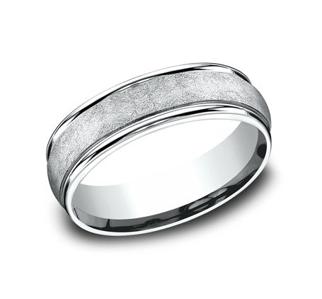 Benchmark 6.5mm Swirl Finish Gold Inlay Wedding Ring