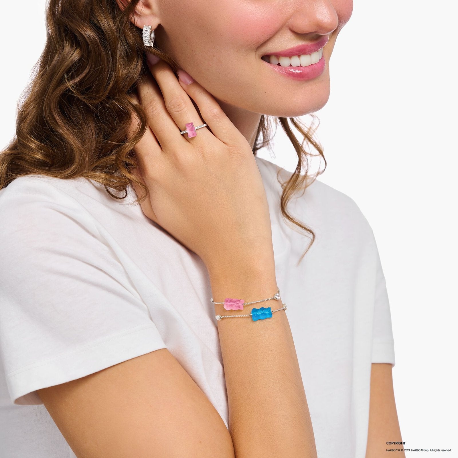 THOMAS SABO X HARIBO: Silver Bracelet with Pink Goldbear, Freshwater Pearl & Zirconia, 16-19cm